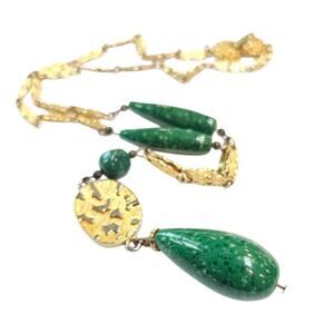 Vintage Peking Glass & Gold-Plated Necklace, 21 3/4" Art Deco Era